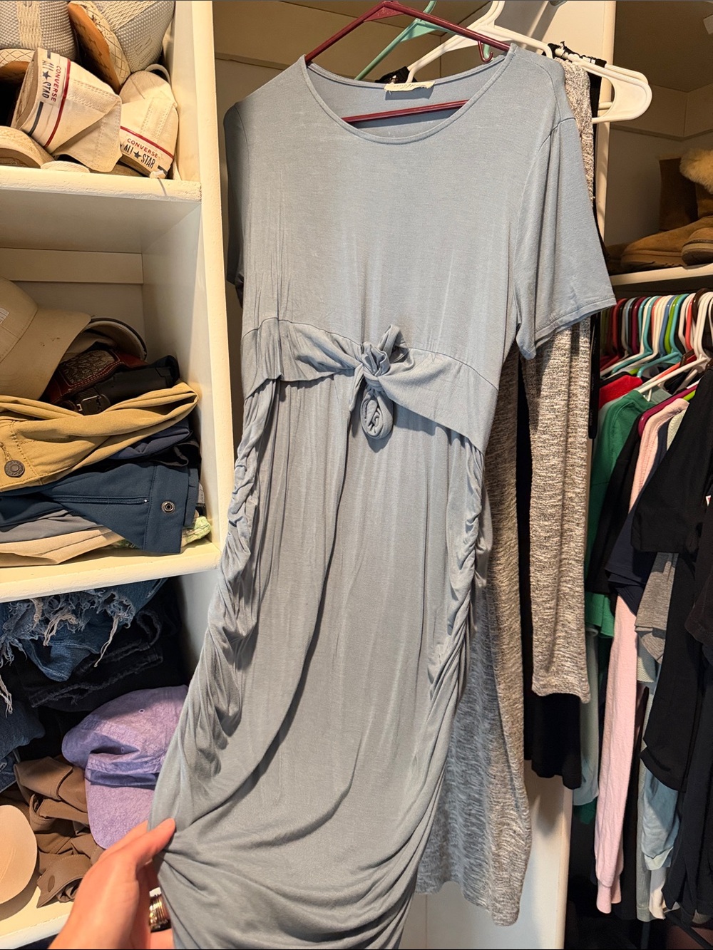 Light Blue Tie-Front Maternity Dress